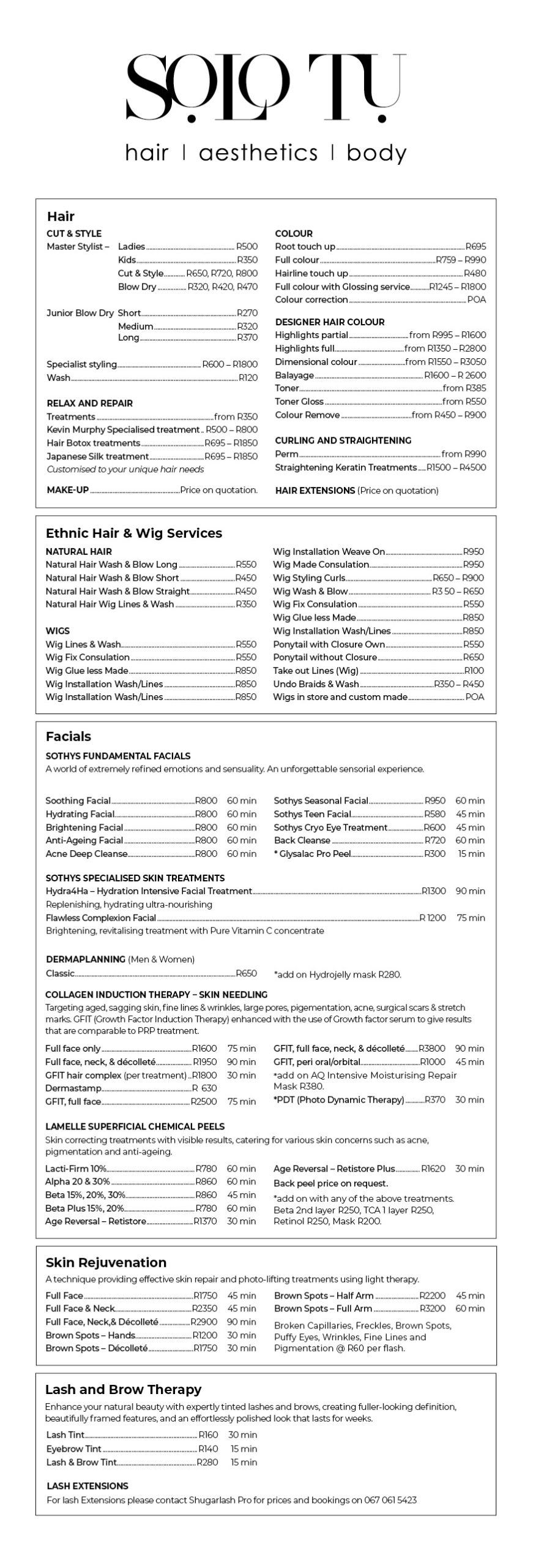 treatment menu